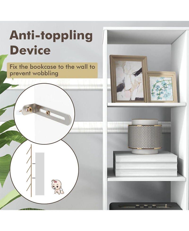 Sugift 5 Tiers 4-Cube Narrow Bookshelf with 4 Anti-Tipping Kits