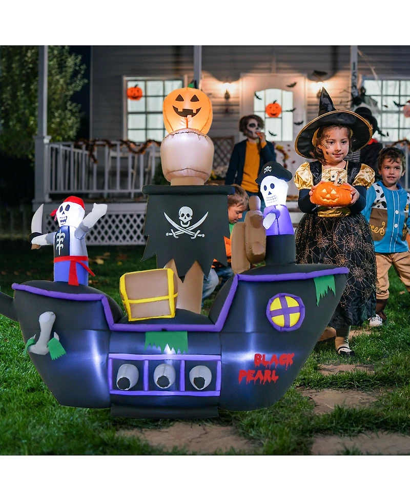 Skonyon 7 Feet Long Halloween Inflatable Pirate Ship with Led Lights Blower