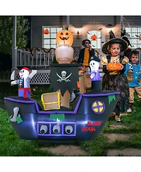 Skonyon 7 Feet Long Halloween Inflatable Pirate Ship with Led Lights Blower