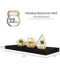 Sorbus 24 x 9 Inch 4 Pack Wall Mounted Floating Wood Shelves - for Bedroom, Kitchen, Living Room, Bathroom (Maple)