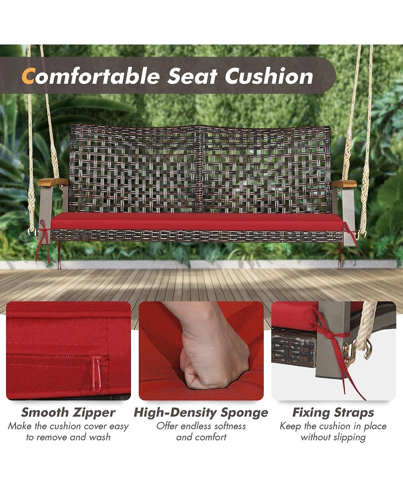 Sugift 2-Person Rattan Hanging Porch Swing Chair