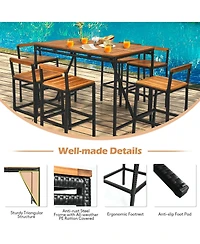 Sugift 7 Pieces Acacia Wood Patio Rattan Bar Set with Umbrella Hole