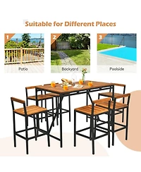 Sugift 7 Pieces Acacia Wood Patio Rattan Bar Set with Umbrella Hole