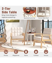 Sugift 2-Tier Round End Table with Storage Shelf and Solid Rubber Wood Legs
