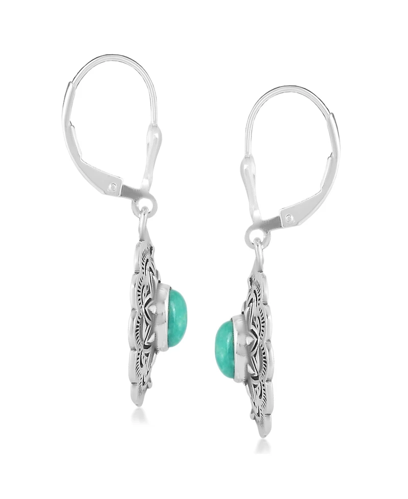 American West Jewelry Sterling Silver and Green Turquoise Gemstone Concha Lever Back Earrings