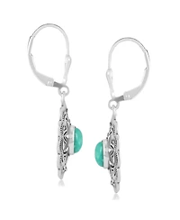 American West Jewelry Sterling Silver and Green Turquoise Gemstone Concha Lever Back Earrings
