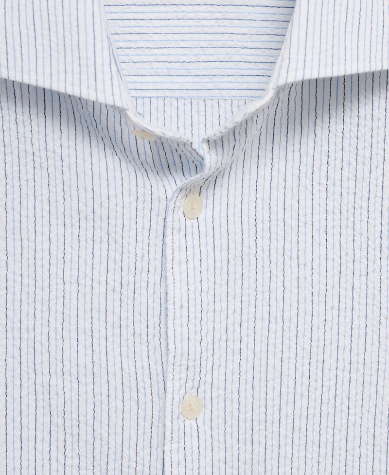 Mango Men's Striped Seersucker Cotton Shirt