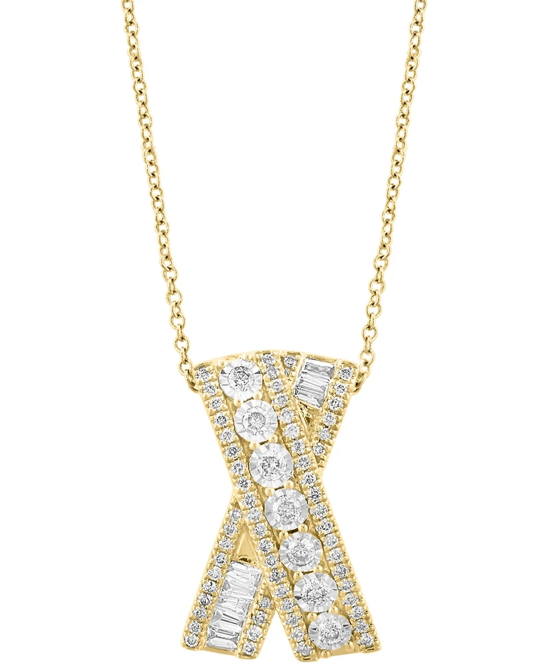 Effy Diamond Round and Baguette Crossover 18" Pendant Necklace (3/4 ct. t.w.) in 14k Gold