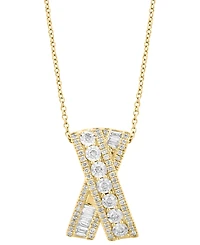 Effy Diamond Round and Baguette Crossover 18" Pendant Necklace (3/4 ct. t.w.) in 14k Gold