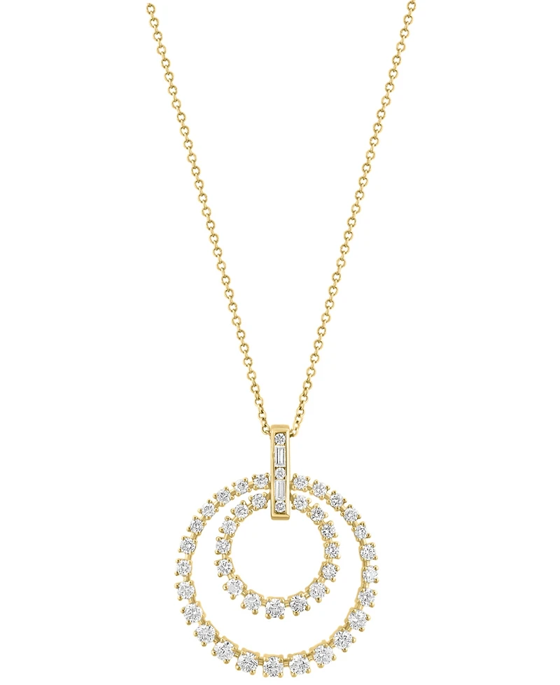Effy Diamond Round & Baguette Double Circle 18" Pendant Necklace (1-5/8 ct. t.w.) in 14k Gold