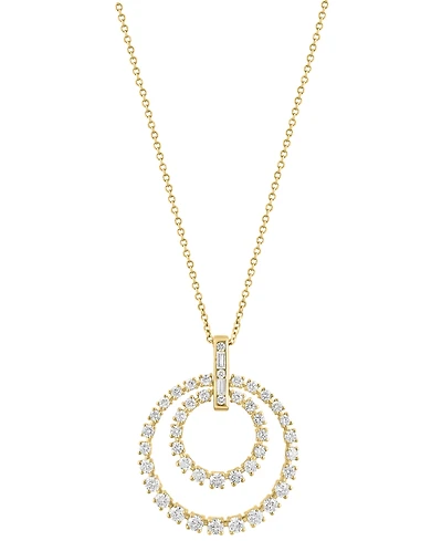 Effy Diamond Round & Baguette Double Circle 18" Pendant Necklace (1-5/8 ct. t.w.) in 14k Gold