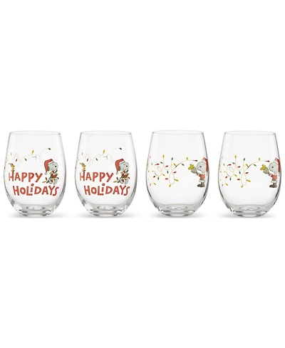 Lenox Snoopy Christmas Assorted Stemless Wine Glasses, Set of 4, Exclusively at Macy's