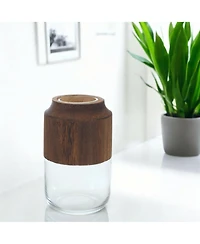 Slickblue Glass Vase With Wood Accent 9"