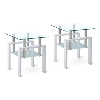 Streamdale Furniture 2-Layer Tempered Glass End Table with Storage
