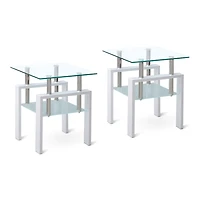 Streamdale Furniture 2-Layer Tempered Glass End Table with Storage