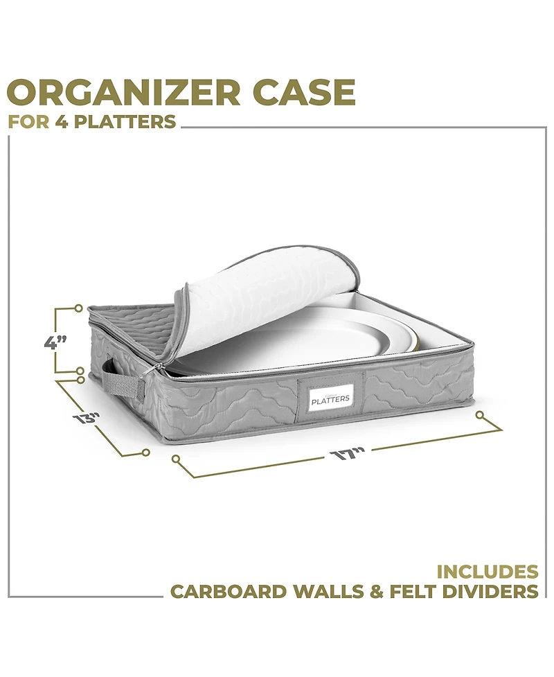 Sorbus Quilted China Platter Storage Case with Handles & Felt Dividers (Gray)