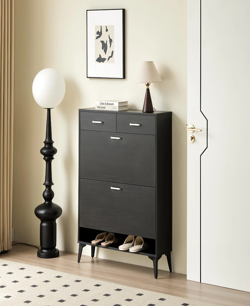 Simplie Fun Modern Freestanding Shoe Cabinet with Flip Drawers and Ample Storage