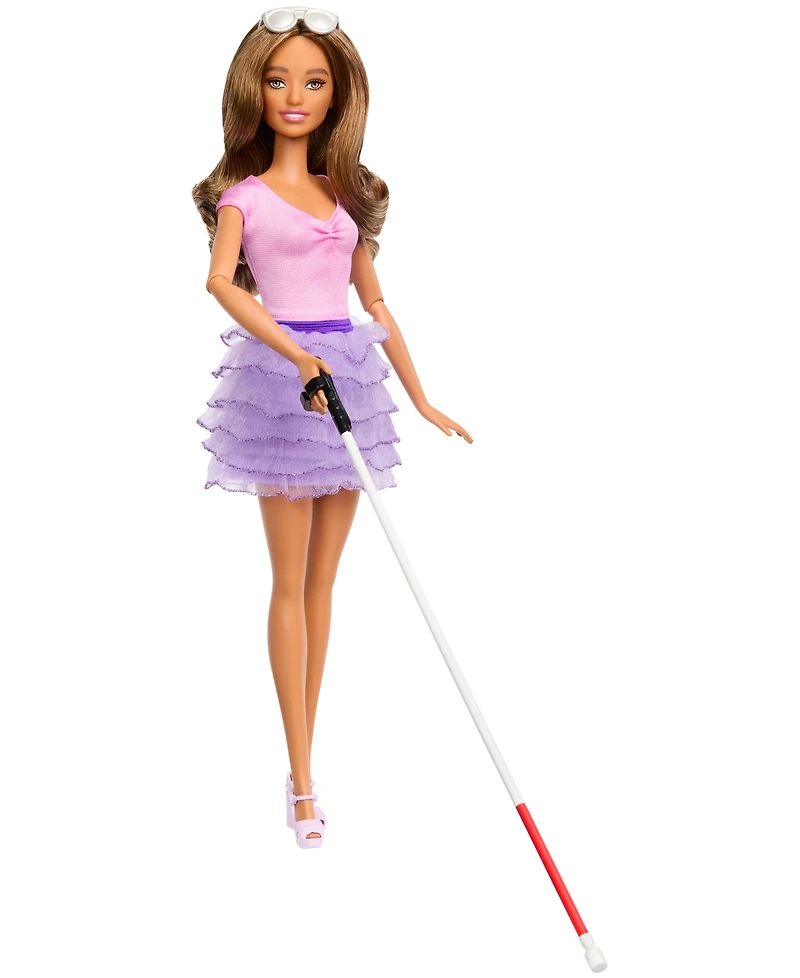 Barbie Fashionistas Doll Brown Hair & Eyes-Blind Doll with Cane and Sunglasses
