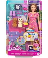 Barbie Doll Puppy Slumber Party Playset with 2 Toy Dog Figures, 10+ Accessories, Color-Change