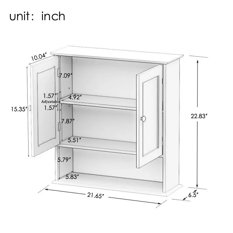 Bathroom Wall Cabinet With Double Mirror Doors And Shelves