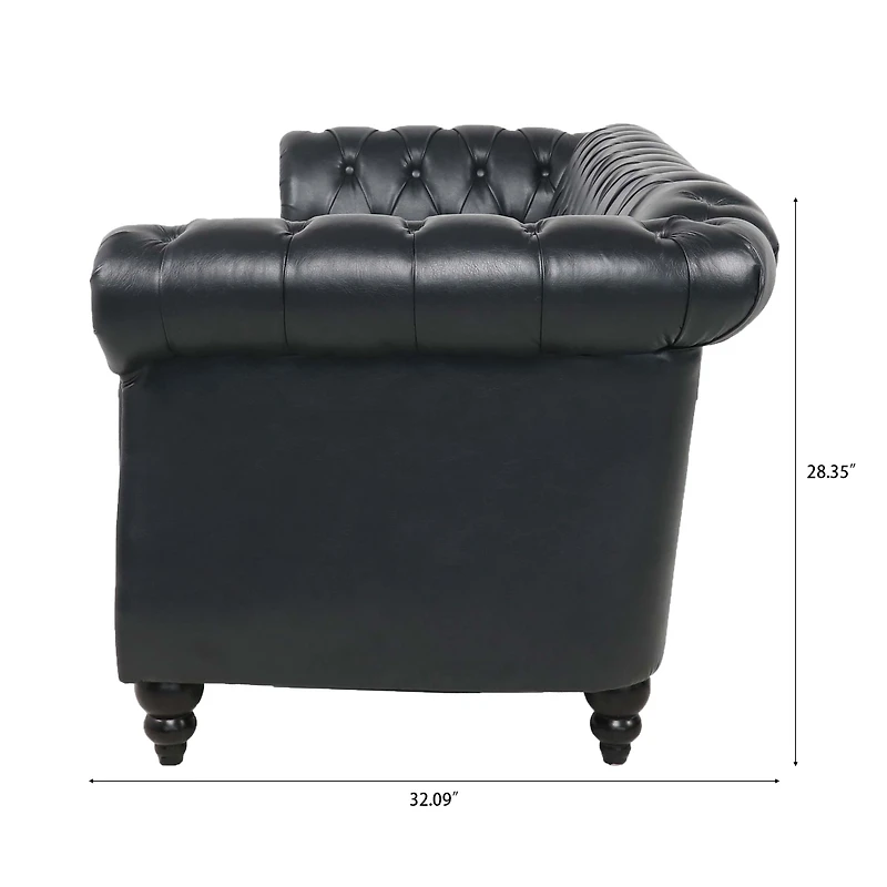 Streamdale 84.65" Pu Rolled Arm Chesterfield Three Seater Sofa