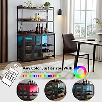 Streamdale Industrial Coffee Bar Cabinet with Led Lights and Power Outlet