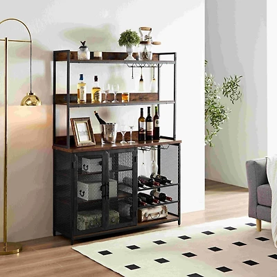 Streamdale Industrial Coffee Bar Cabinet with Led Lights and Power Outlet
