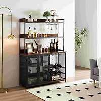 Streamdale Industrial Coffee Bar Cabinet with Led Lights and Power Outlet