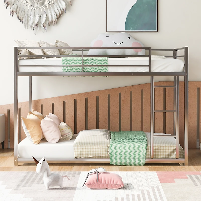 Streamdale Twin Over Metal Bunk Bed, Low Bed With Ladder