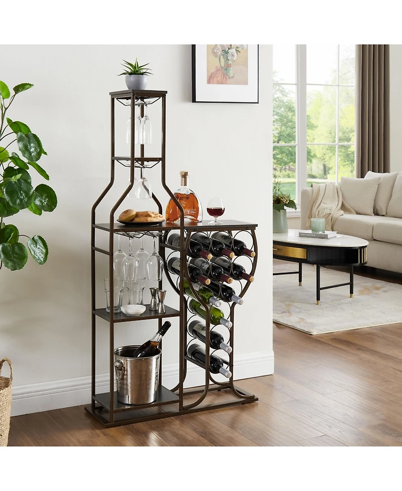 Streamdale 5-Tier Wine Rack with Hanging Glass Holder and Storage Shelves