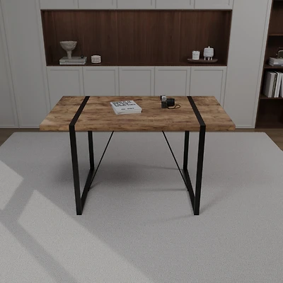 Streamdale Industrial Dark Wood Dining Table for 4-6, Mdf Top, Metal Legs