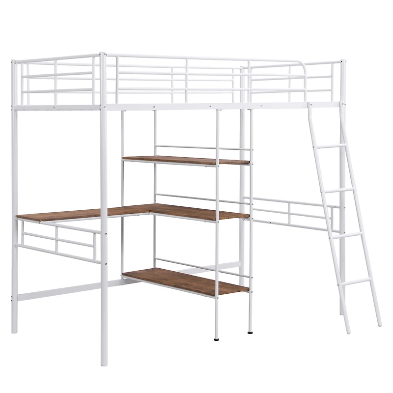 Streamdale Twin Size Metal Loft Bed And Built-In Desk And Shelves