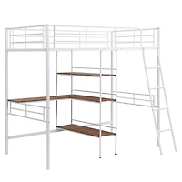 Streamdale Twin Size Metal Loft Bed And Built-In Desk And Shelves