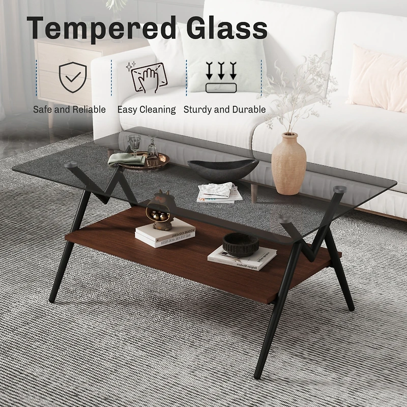 Modern Glass Coffee Table with Mdf Shelf