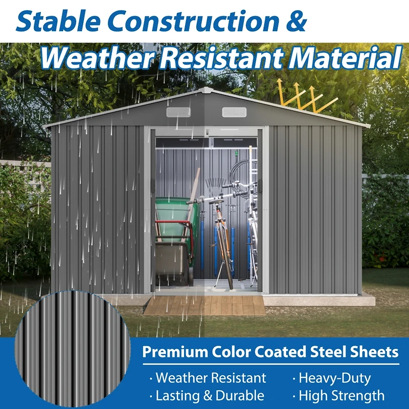 10x8FT Outdoor Storage Shed with Metal Base & Lockable Doors