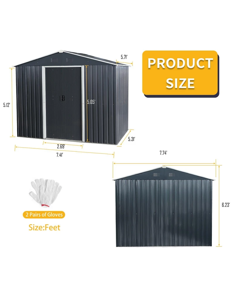 8FT x 6FT Outdoor Metal Storage Shed with Floor Base, Black