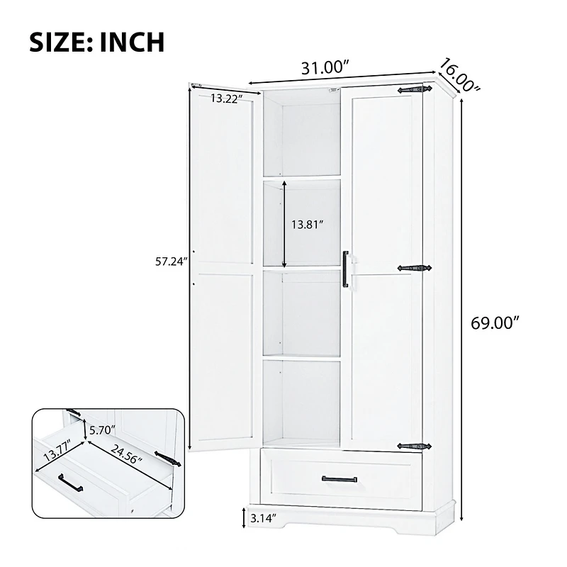 Tall Bathroom Cabinet with Adjustable Shelf and Drawer