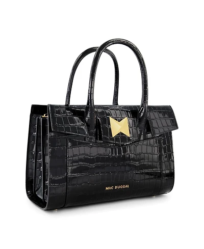Gold Plated Hardware Crocodile Embossed Leather Tote Bag
