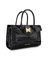 Gold Plated Hardware Crocodile Embossed Leather Tote Bag