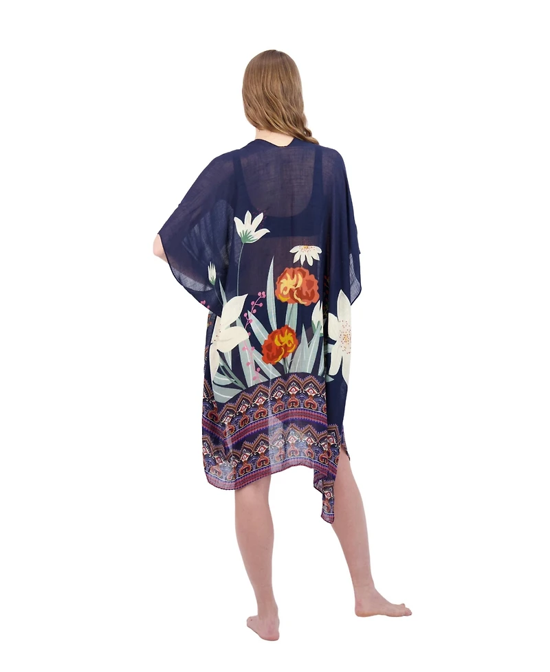 Tahari New York Tahari Women's 100% Viscose Lightweight Tropical Print Kimono, Navy