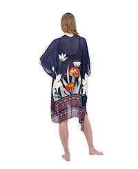 Tahari New York Tahari Women's 100% Viscose Lightweight Tropical Print Kimono, Navy