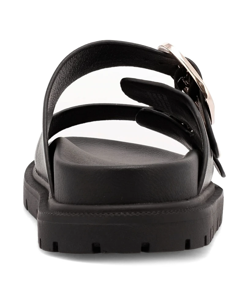Mia Women's Gen Double Buckle Flat Slide Sandals