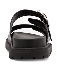 Mia Women's Gen Double Buckle Flat Slide Sandals