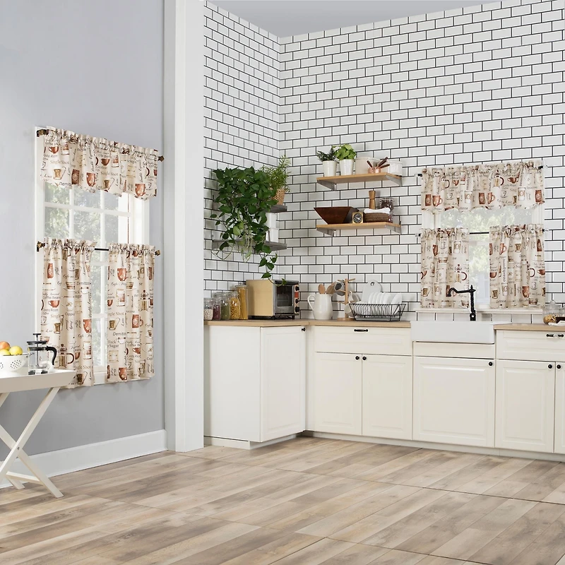 Bristol Coffee Shop Semi-Sheer Rod Pocket Kitchen Curtain Valance and Tiers Set