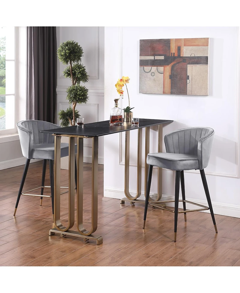 Streamdale Gray Velvet Counter Height Stool with Gold Tipped Legs