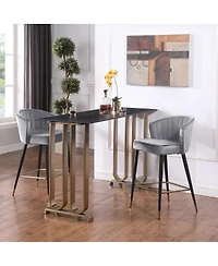 Streamdale Gray Velvet Counter Height Stool with Gold Tipped Legs