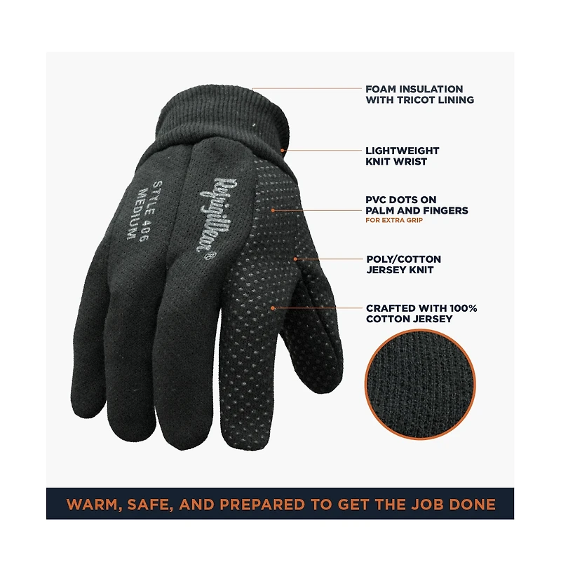 RefrigiWear Men's Insulated Jersey Cotton Knit Work Gloves with Dotted Grip (Pack of 12 Pairs)