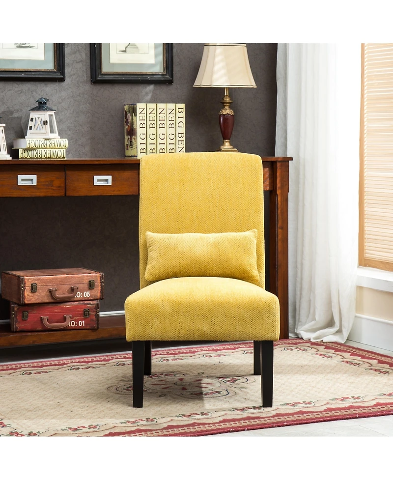 Simplie Fun Contemporary Chenille Fabric Armless Accent Chair with Pillow, Yellow
