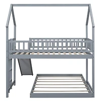 Simplie Fun Twin Over Full House Bunk Bed With Slide And Built-In Ladder, Full-Length Guardrail