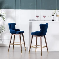 Simplie Fun Fabric Upholstered Wingback Bar Stools, Set of 2, Blue